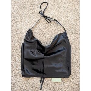 H&M Divided Black Satin Cowl Neck‎ Halter Top Open Back Tie Conscious Choice M